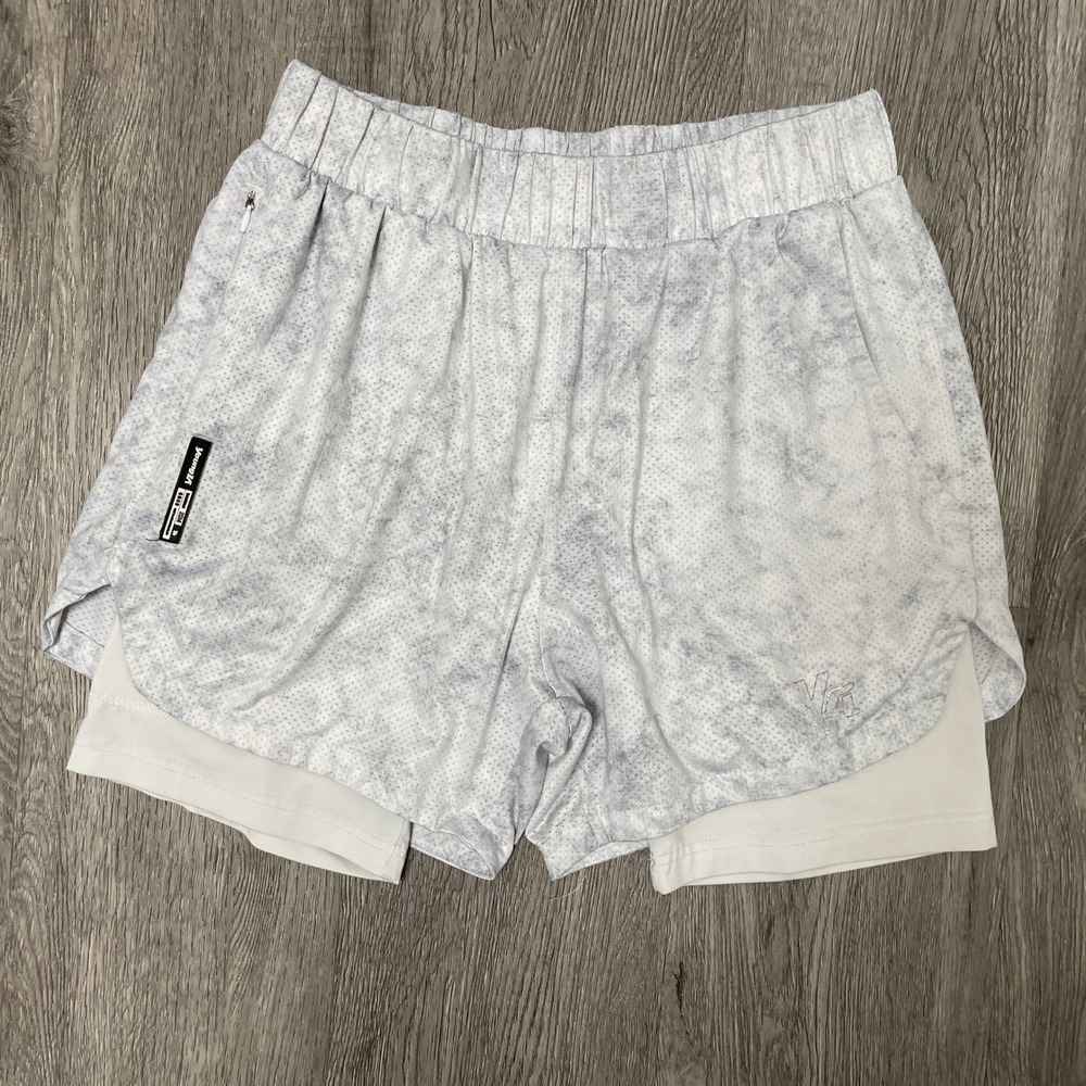 YoungLA Shorts Mens Medium Grey White 2-in-1 Training Marble Mesh Compression